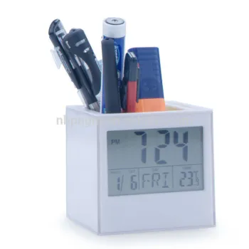 desk clock with pen holder show themperature date year