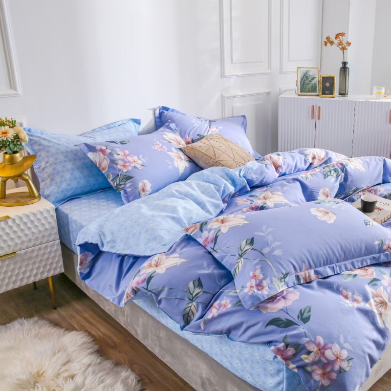 Cotton Reactive Print Flower Design Bed Cover Sets