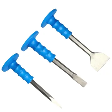 High Carbon Steel Tip/Flat Chisel with Rubber Sleeve Handle: Professional Stone Chisel Tool