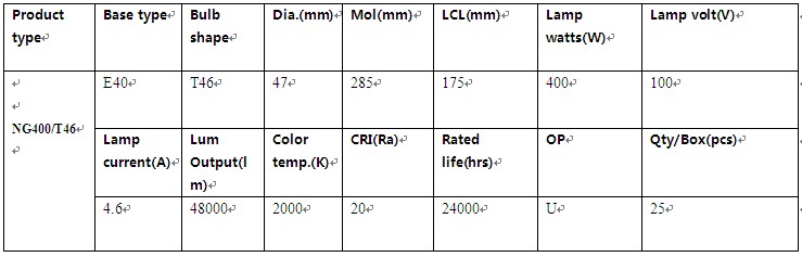 High Pressure Sodium Lamp 400W