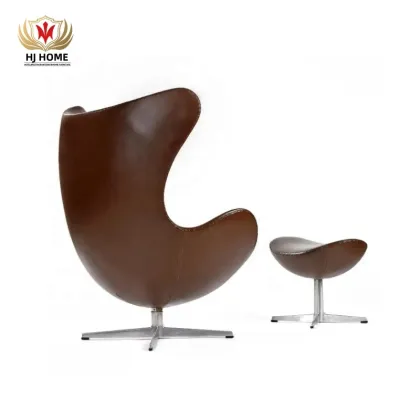 Hot Sale: Authentic 1974 Brown Leather Arne Jacobsen Egg Chair and Ottoman by Fritz Hansen