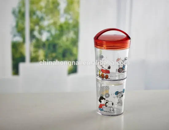plastic double layer cup with two compartments cup
