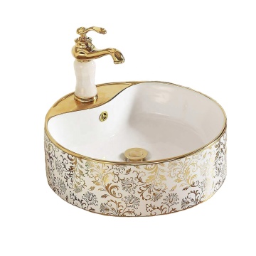 Basuh tangan moden basuh lavabo seramik emas bersalut meja bilik mandi meja mandi
