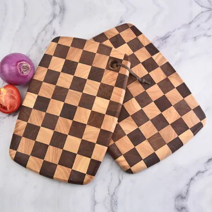 Hot-Selling Double-Sided Checkerboard Pattern Rubber Wood and Carbonized Rubber Wood Cutting Board