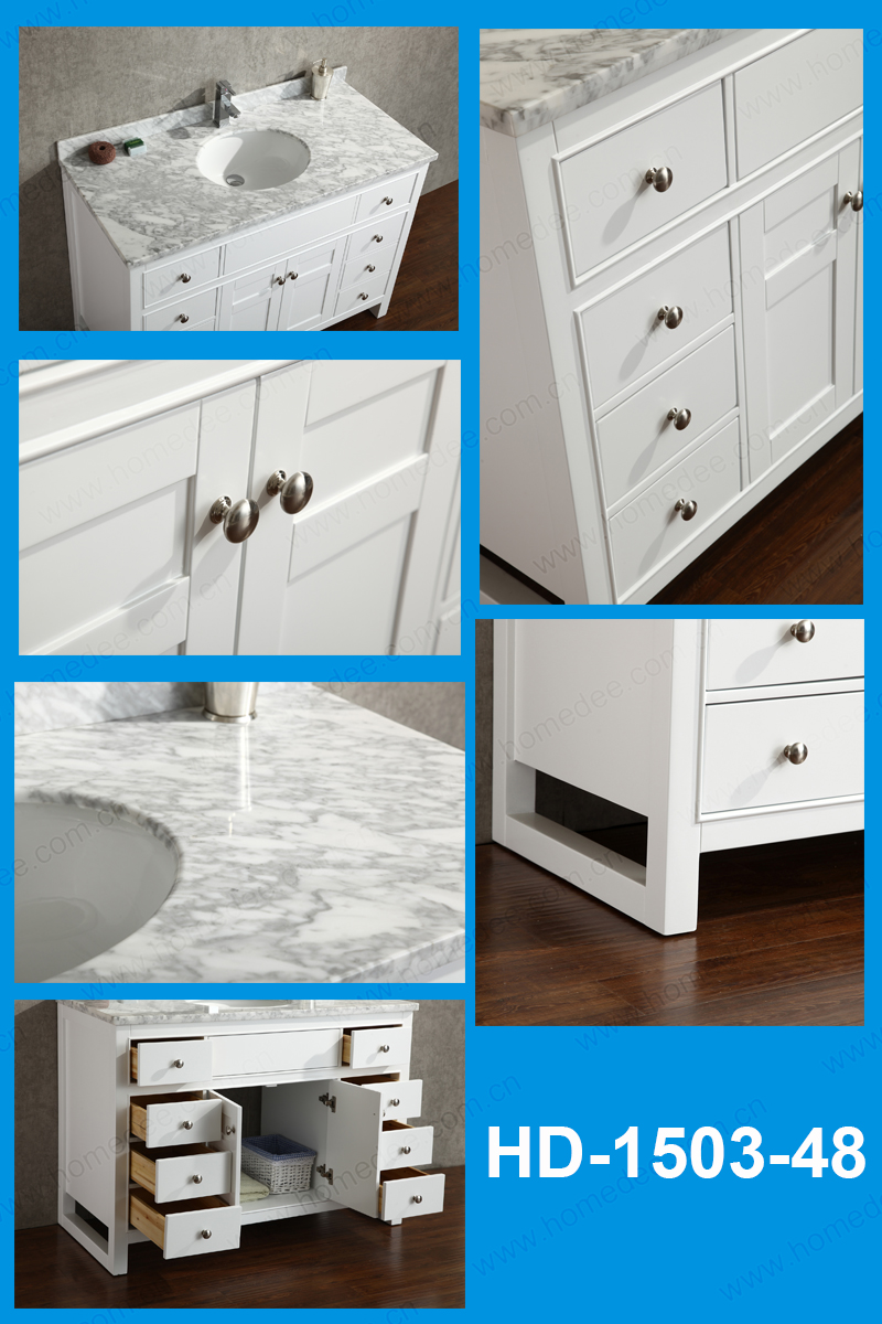 Freestanding Solid Wood Bathroom Vanity With Marble Countertop Single ...