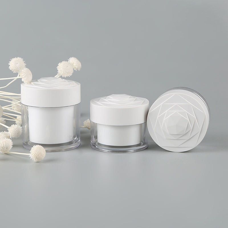 plastic cosmetic cream jar with white rose lid