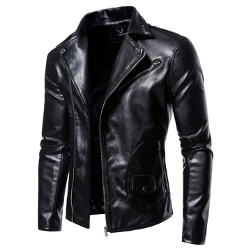 New 2020 Motorcycle Leather Jacket Men Casual Solid Color Slim Fit Zipper Long Sleeve Jacket Men Autumn Fashion PU Men's Jacket