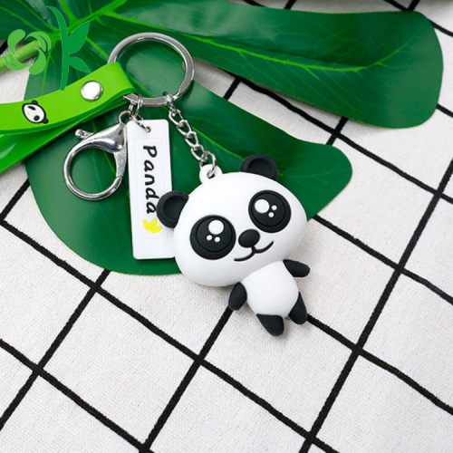 Porte-clés en métal de PVC de PVC doux de silicone de Panda 3D