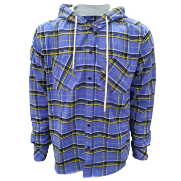 Men Flannel Checked Overshirt Retro Hooded Shirt