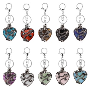 Gemstone Heart Antique Silver Dragon Gemstone Pendant (32x42mm) Keychain