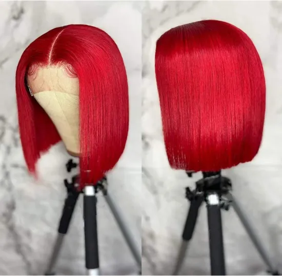 cheap human hair peruca 360 red lace frontal wig Closure Short Bob Wigs For Black Women