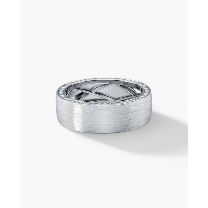 Platinum brushed brilyante edge men's wedding band