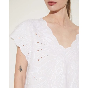 Short Sleeve ​Women Summer Linen Embroidery Tops