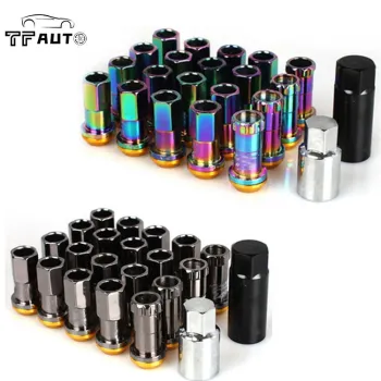 Set of 20 1/2\"20 Black Finish Aftermarket Car Wheel Lug Nuts - 1.38\" Long