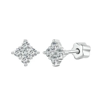 Simple Sparkle Moissanite Diamond Stud Earrings S925 Sterling Silver Platinum Plated Jewelry for Women