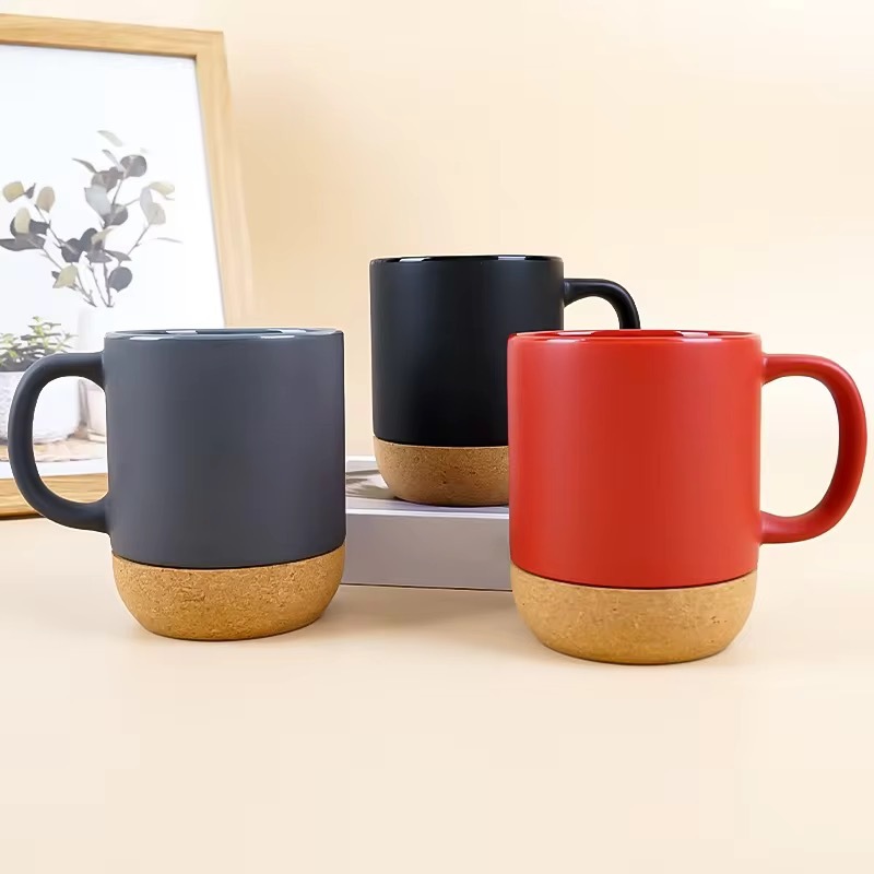 Colorful Ceramic Mugs with Cork - bottom Decoration