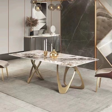 Top Quality Metal Base Rectangular Dining Table with Marble Slab Top for Restaurant
