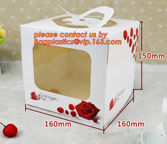 decorative personalized paper cake boxes, Custom artpaper handle cake box with PVC window, wedding cake boxes with handle, cardb