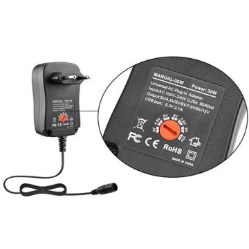 30W Adjustable Power Adapter 3-12V for Household Appliances with Multi-Tips
