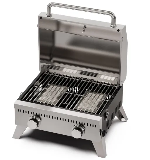 Portable Gas Grill 2 Burner Tabletop Propane Griddle with Foldable Legs