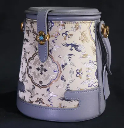 Heritage Embroidered Grey Bucket Bag