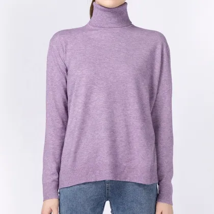Blue Ripped Turtleneck Knitwear Wool Sweater for Women