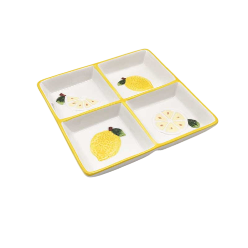 Cubiertos y platos de limón.