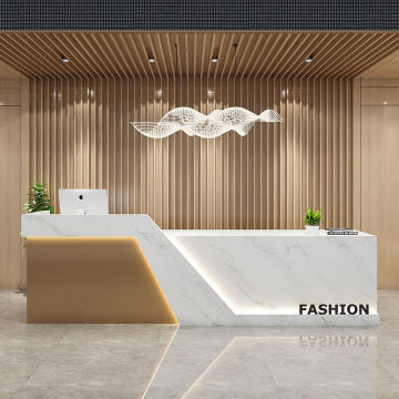 MORE DESIGN Free Logo: Small Paint Metal Marble Gold-plated Beauty Salon Bar Front Counter Office Reception Desk