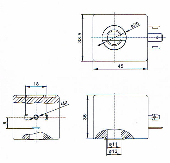 220VAC/DC24V Solenoid coil dimension of Dust extraction electromagnetic pulse valve