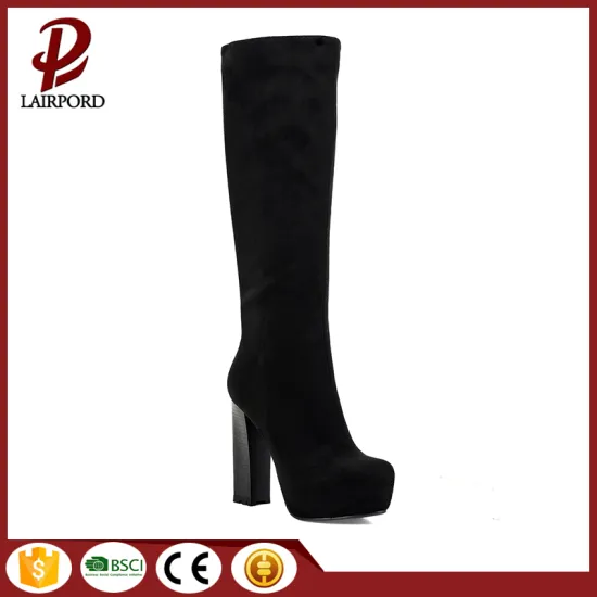Knee high elastic suede fashion black boots