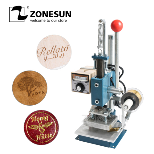 ZONESUN 5cm x 7cm Manual PVC Paper Plastic Hot Foil Stamping Bronzing Leather Embossing Machine Heat Press Machine Punch Press
