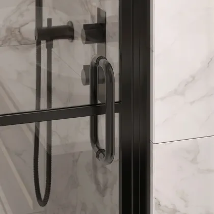 Black Framed Tempered Glass Shower Door Hinge Partition Solution