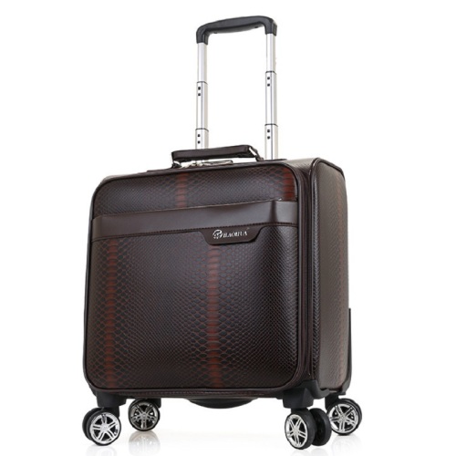Brown PU Leather 16inch Trolley Travel Luggage