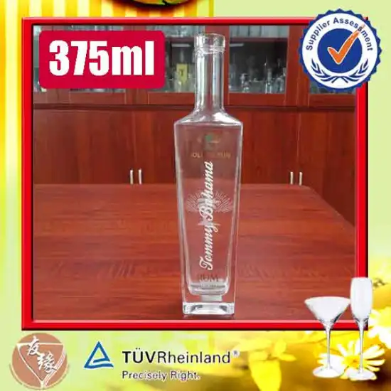 fancy long neck cork high flint material 375ml glass rum bottles