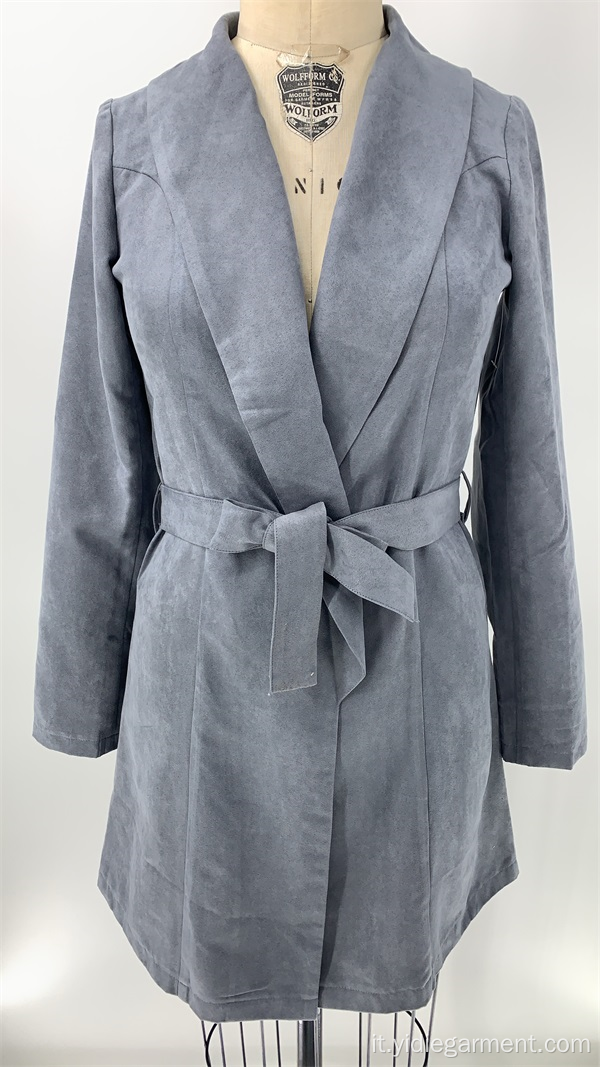 Cappotto grigio scuro scamosciato lungo