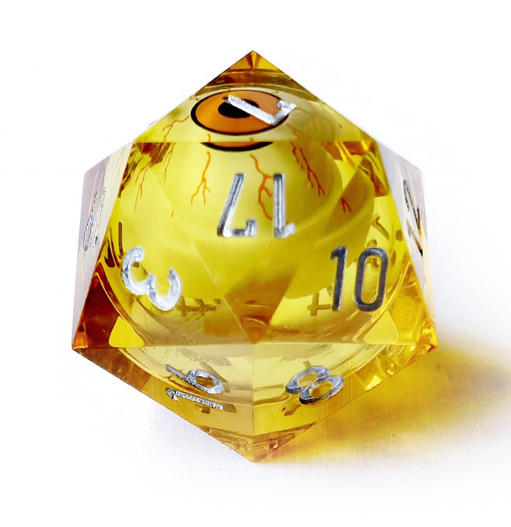 One Amber D20 with Orange Eye