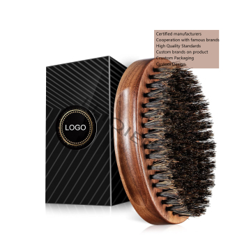 Custom Logo Beard Brush with Pure Boar Bristle for Men's Grooming, Walnut Wood Comb