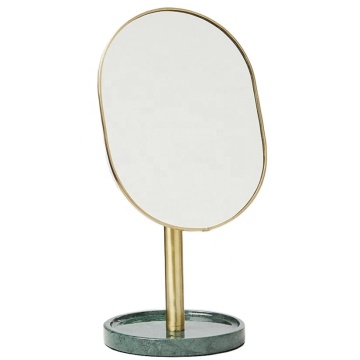 Stylish Golden Oval Dressing Table Mirror with Green Marble Base