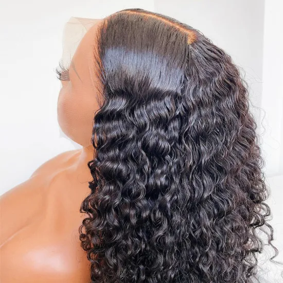 100% Brazilian Virgin Human Hair Closure Lace Frontal Curly Wig Distributor Frontal Deep Wave HD Transparent Lace Front Wigs
