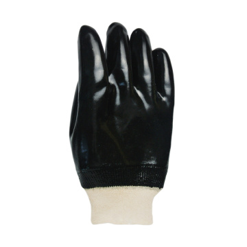 Guantes recubiertos de PVC negro Algodón de algodón Línea de acabado liso