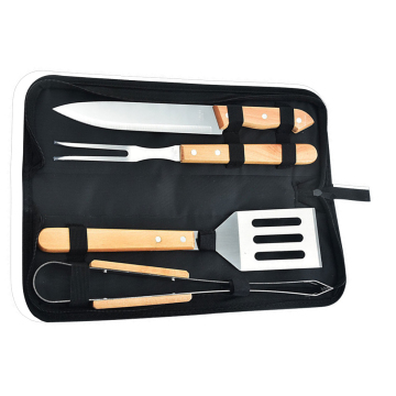 Stainless Steel BBQ Accessories 5 piece sets with Wooded storage bag BBQ tool sets outdoor