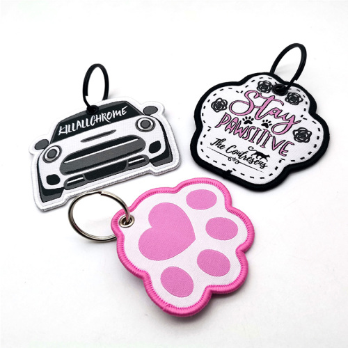 Flight Tag Keychain Customize Cars Custom Logo Woven Keychain Fabric Woven Factory