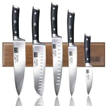 SHAN ZU Professional 6-Piece German Stainless Steel Kitchen Knife Set Including Chef, Santoku, Carving, and Utility Paring Knives with Block