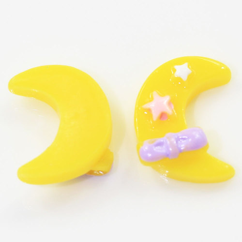 Mini perles de résines en forme de lune jaune décoratives breloques à dos plat pour bricolage artisanat décor enfants jouets faits à la main articles Pone Shell