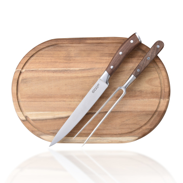 Hot Sale: 3-Pc German Steel Cutlery & Acacia Wood Chopping Board Set