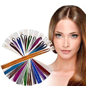 Hair Tinsel Clips Strands Glitter Hair Extensions Rainbow Gradient Pure Color Hair Fashion Party Highlights Heat Resistant
