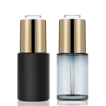 Botella de perfume de vidrio negro con cuentagotas de aluminio, 30 ml
