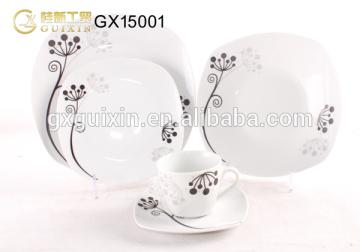 GUIXIN 16-piece Square Little Flowers Ceramic Tableware, Service for 4, Black