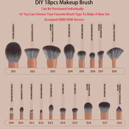 Premium Private Label Wooden Handle Synthetic Makeup Brushes - 10pcs Luxury Brown