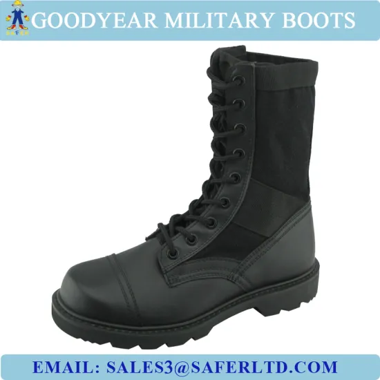 Corrected leather and canvas fabric goodyear welted military boots price